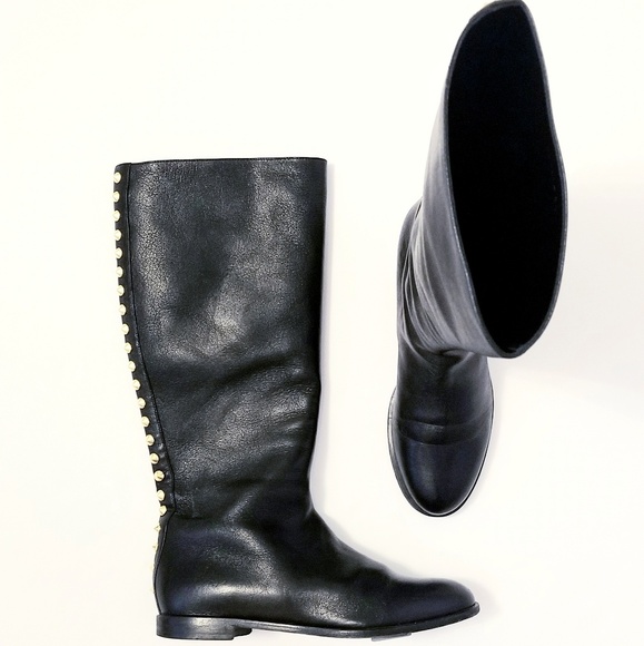 Alexander McQueen Shoes - Alexander McQueen Black Studded Knee High Boots 38